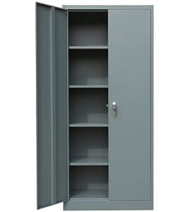 BESFUR Metal Storage Cabinet with 2 Doors and 4 Shelves, Lockable Steel Storage Cabinet for Office, Garage, Warehouse, 70.86″ H x 31.5″ W x 15.75″ D (Grey)