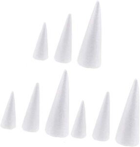 9-Pack Foam Cone Foam Materials Paint Decorative Styrofoam Cone for School and Science Modeling Projects, Thanksgiving Day Xmas Decors