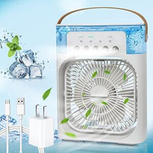 Portable Air Conditioner Fan, Mini Evaporative Air Cooler With 7 Colors LED Light,Timer, 3 Wind Speeds,3 Spray Modes and 600ml large tank for Office, Home,Bedroom, Dorm, Travel