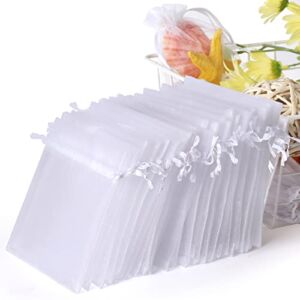 WenTao 100PCS 4×6 (10x15cm) Sheer Organza Bags, White Wedding Favor Bags With Drawstring, Premium Jewelry Pouches Party Festival Gift Bags Candy Bags