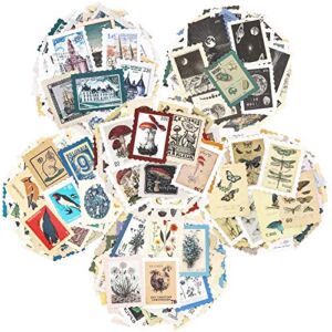 Vintage Postage Stamp Stickers Set (276 Pieces) – Botanical Deco Sticker for Scrapbooking, Bullet Journaling, Junk Journal, Planners, Bujo Travel Diary, Nature Plant Ephemera