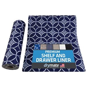 Drymate Premium Luxury Shelf & Drawer Liner, Thick Cushioned Fabric, Non-Adhesive, Absorbent, Waterproof, Slip-Resistant, Liners for Kitchen Cabinets, Cupboards (USA Made)(12”x59”)(2-Pack)(Indigo)
