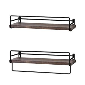 SODUKU Floating Shelves Wall Mounted, Wall Wood Storage Shelf for Kitchen Bathroom Bedroom Set of 2 Brown