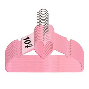 Plastic Hangers, Heavy Duty Clothes Hanger for Adults, Heart Hangers with 360 Degree Swivel Hook for Coat Jackets, Pants, Shirts, T-Shirts, Dresses Clothes Hanger (10 Pack – Pink)
