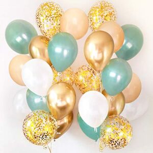 Sweet Baby Co. Sage Green Balloons 50 Pack with Light Eucalyptus, Peach, Confetti, Gold Metallic, White for Balloon Garland Arch Kit, Dark Safari Jungle Birthday, Bridal Party, Baby Shower Decorations
