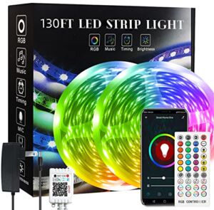 HEDYNSHINE Led Strip Lights 130ft, Music Sync RGB Color Changing Strip Lights with Remote Control and Smart App, Led Lights for Bedroom