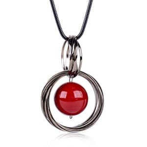 ERAWAN Fashion Womens Jewelry Circle Red Pearl Pendant Statement Chain Sweater Necklace EW sakcharn