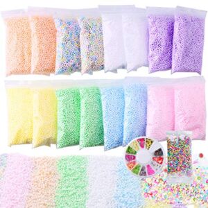 Slime Foam Beads Floam Balls – 18 Pack Pastel Microfoam Beads Kit 0.1-0.14 inch (90,000 Pcs) Micro Colors Rainbow Fruit Beads Craft Add ins DIY Kids Ingredients Flote Microbeads Sprinkles Supplies