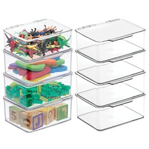 mDesign Plastic Playroom and Gaming Storage Organizer Box Containers with Hinged Lid for Shelves or Cubbies, Holds Small Toys, Building Blocks, Puzzles, Markers, Controllers, or Crayons, 8 Pack, Clear