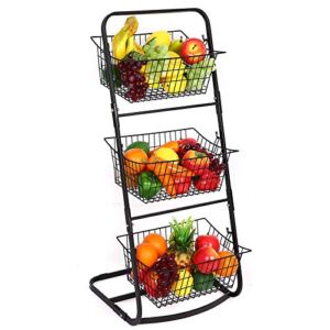 Finnhomy 3 Tier Market Basket,Storage Basket Organizer, Fruit Vegetable Produce Metal Hanging Storage Bin for Kitchen,Bathroom Tower Baskets Stand