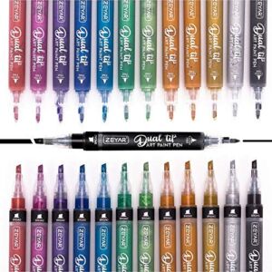 ZEYAR Dual Tip Acrylic Paint Pens 12 Metallic Colors, Board and Extra Fine Tips, Patented product, Water Based Acrylic & Waterproof Ink (12 Metallic Colors)