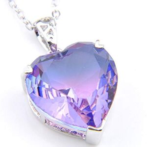 Jewelryamintra Gorgeous Love Heart Purple Tourmaline Gemstone Silver Necklace Pendant New