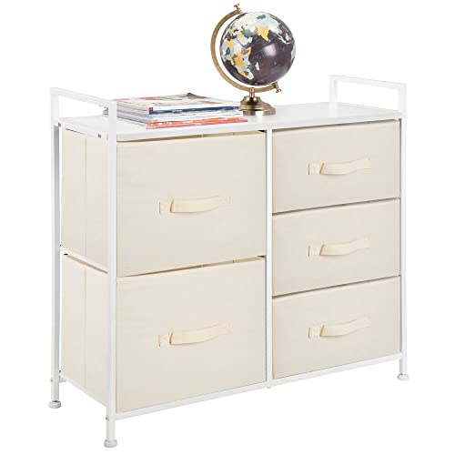 mDesign Storage Dresser Furniture Unit – Large Standing Organizer Chest for Bedroom, Office, Living Room, and Closet – 5 Drawer Removable Fabric Bins – Cream/White | The Storepaperoomates Retail Market - Fast Affordable Shopping
