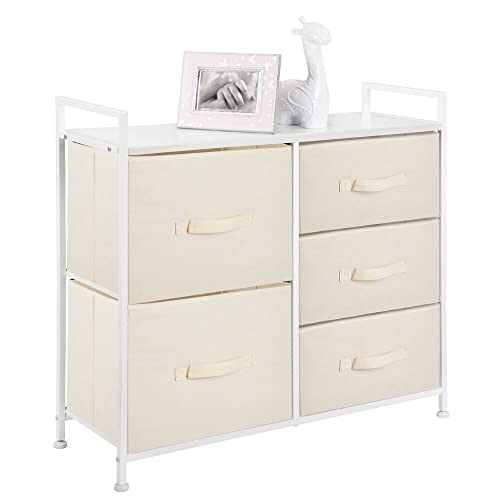 mDesign Storage Dresser Furniture Unit – Large Standing Organizer Chest for Bedroom, Office, Living Room, and Closet – 5 Drawer Removable Fabric Bins – Cream/White | The Storepaperoomates Retail Market - Fast Affordable Shopping