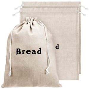 3 Pieces Linen Bread Bags Large Burlap Reusable Drawstring Bread Bags 12 x 15 Inch Unbleached Loaves Pastries Bags Handmade Food Storage for Bakery Picnic Wedding Wrapping Camping
