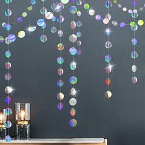 Iridescent Party Supplies Circle Garlands Holographic Hanging Dots Streamer Backdrop Kids Unicorn Mermaid Birthday Party Decorations Wedding Bachelorette Engagement Disco Dancing Ball Decoration