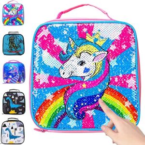 AGSDON Unicorn Lunch Box for Girls, Kids Insulated Sequin Lunch Bag, Toddler lunchbox