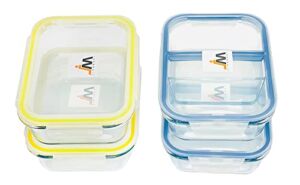 Jinamart 4 Pack Glass Food Storage Containers, Airtight & Leak Proof BPA Free Lids (Set of 4, 36 Ounces – 4.5 Cups)