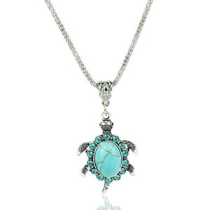 Vintage Turquoise Pendant Necklace Womens Fashion Sea Turtle Chain Jewelry