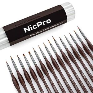 Nicpro Micro Detail Paint Brush Set,15 Small Professional Artist Miniature Fine Detail Brushes for Art Watercolor Oil Acrylic,Craft Models Rock Painting Citadel & Paint by Number -Come with Holder