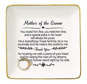 Gift for Mother of the Groom From Bride – You Loved Him First,You Held Him First Thank You Gift for New Mom – Wedding Gifts – Bridal Shower Gifts – Ceramic Jewelry Holder Ring Dish Trinket Box Tray