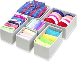SimpleHouseware Foldable Cloth Storage Box Closet Dresser Drawer Divider Organizer Basket Bins for Underwear Bras, Gray (Set of 6)