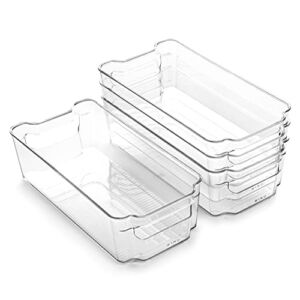 BINO | Stackable Storage Bins, Medium – 4 Pack | The Stacker Collection | Clear Plastic Storage Bins | Organization and Storage Containers for Pantry & Fridge | Multi-Use Organizer Bins | BPA-Free