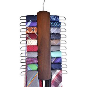 Umo Lorenzo Premium Wooden Necktie and Belt Hanger, Walnut Wood Center Organizer and Storage Rack with a Non-Slip Finish – 20 Hooks (Wooden)
