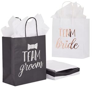 Juvale 20 Pack Bridal Party Gift Bags for Wedding Party, Reads Team Bride and Team Groom, 2 Designs, 10 Each (8 x 4 x 9 in)