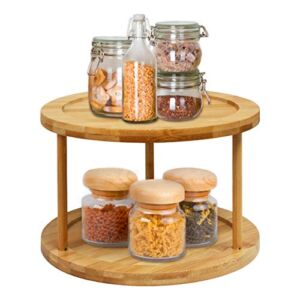 Lazy Susan Turntable Spice Rack – 10 Inch 2-Tier Bamboo Kitchen Countertop Cabinet Rotating Condiments Organizer