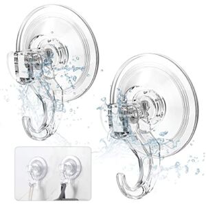Elegear Suction Cup Hooks for Shower, 2 Pack Waterproof Reusable Shower Suction Hooks, Clear Suction Shower Hooks Hold up to 6.6LB Wreath Suction Hook for Christmas Wreath Loofah Towel Sponge