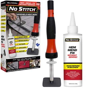 No Stitch Easy, Instant Mend Stitchless Repair Kit No Sew Fabric Adhesive for Torn Clothing Includes 1 Quantity 3.5 Oz Fabric Glue Bottles and 1 Pressing Iron with Holder As Seen On TV