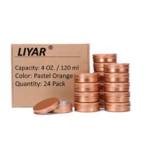 LIYAR 4oz Cans Tin Aluminum Metal Tin 24 Pack Metal Container Jars Aluminum Round Tins with Screw Lids for Salve, Spices or Candies(Pastel Orange)