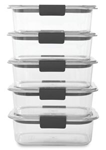 Rubbermaid 10-Piece Brilliance Food Storage Containers with Lids for Lunch, Meal Prep, and Leftovers, Dishwasher Safe, 3.2-Cup, Clear/Grey