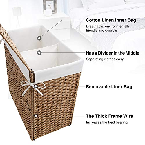 GREENSTELL Laundry Hamper with lid, 90L Wicker Laundry Baskets Foldable 2 Removable Liner Bags, 2 Section Clothes Hamper Handwoven Rattan Laundry Basket, Easy to Install Nature 18.3×13.3×24 Inches | The Storepaperoomates Retail Market - Fast Affordable Shopping