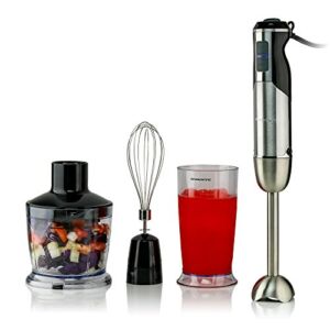 Ovente Immersion Hand Blender Set with Brushed Stainless Steel Blades, 500 Watt Power 6 Mix Speed Handheld Stick Blender with Egg Whisk Attachment Mixing Beaker and BPA-Free Food Chopper, Black HS665B