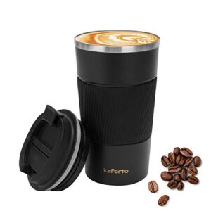 kaforto 16oz Insulated Coffee Travel Mug Stainless Steel Vacuum Coffee Cup Leakproof with Screw Lid Double Wall Coffee Tumbler Reusable Thermal Cup for Hot/Iced Beverage – 510ml, Black