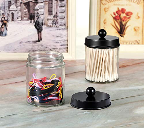 Apothecary Jars Bathroom Storage Organizer – Cute Qtip Dispenser Holder Vanity Canister Jar Glass with Lid for Cotton Swabs,Rounds,Bath Salts,Makeup Sponges,Hair Accessories/Black（2 PACK） | The Storepaperoomates Retail Market - Fast Affordable Shopping
