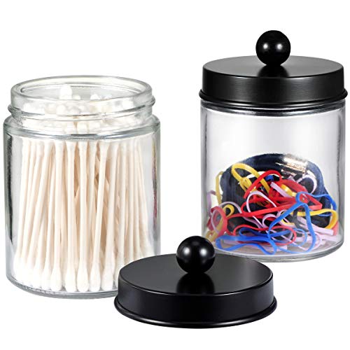 Apothecary Jars Bathroom Storage Organizer – Cute Qtip Dispenser Holder Vanity Canister Jar Glass with Lid for Cotton Swabs,Rounds,Bath Salts,Makeup Sponges,Hair Accessories/Black（2 PACK） | The Storepaperoomates Retail Market - Fast Affordable Shopping