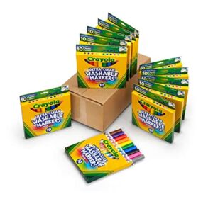 Crayola Ultra Clean Washable Markers, Broad Line, Bulk Classroom Supplies For Teachers, 12pk, 10 Colors