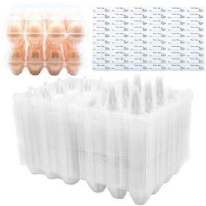 BULKBUY Egg Cartons 60 Packs, Clear Eco-friendly Plastic Blank Egg Cartons with Free Labels, Holds up to 12 Eggs Securely, Perfect for Family Pasture Farm Markets Display – Medium