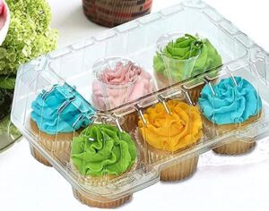 Decony Cupcake Boxes Plastic Cupcake Containers Disposable clear Plastic cupcake boxes carrier 4″ High for high topping – Holds 6 Cupcakes Each- 12/Pack