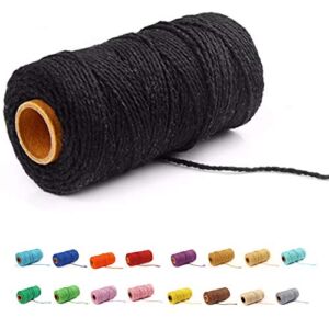 (109 Yards/1.5mm/35 Colors Optional) Macrame Cord Craft Macramé Cotton Baker Twine Craft Making Knitting Cord Rope DIY Wedding Decor Supply Christmas Wrapping String Rope (Black)