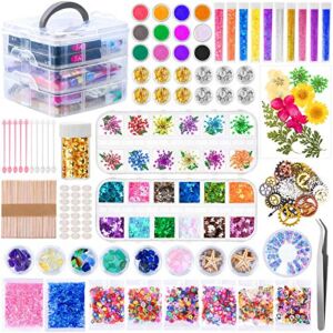 Thrilez Resin Decoration Accessories Kit, Resin Jewelry Making Supplies Kit with Dried Flowers, Resin Glitter Sequin, Mica Powder, Resin Foil Flakes and Epoxy Resin Fillers for Resin Crafts Beginners