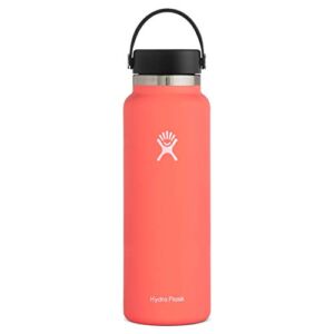 Hydro Flask Water Bottle – Stainless Steel & Vacuum Insulated – Wide Mouth 2.0 with Leak Proof Flex Cap – 40 oz, Hibiscus