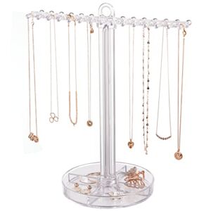 STORi Clear Plastic Hanging Jewelry Organizer | Holds 30 Individual Necklaces on the Pegs & Sorts Small Jewelry in the Bottom Divided Holder | Made in USA