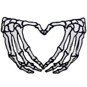 ZEGINs Skeleton Heart Hands Patch Embroidered Applique Iron On Sew On Emblem