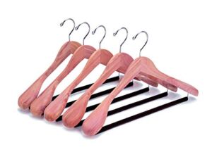 Amber Home 5 Pack American Red Cedar Wood Coat, Suit Hangers with Extra Wide Shoulder, Wooden Jacket Clothes Hanger Smooth Deluxe Aromatic Natural Cedar with Non Slip Velvet Pant Bar