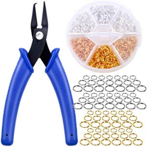 Split Rings for Jewelry Making, Caffox 700pcs Small Split Ring with Split Ring Pliers, Double Closed Jump Rings Craft Jump Loops Opener for Necklaces and Bracelets