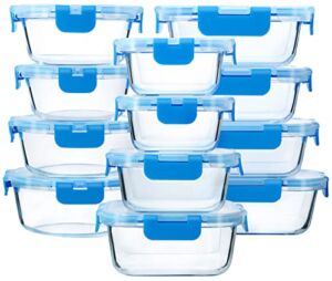 24-Piece Glass Food Storage Containers with Upgraded Snap Locking Lids,Glass Meal Prep Containers Set – Airtight Lunch Containers, Microwave, Oven, Freezer and Dishwasher, Blue